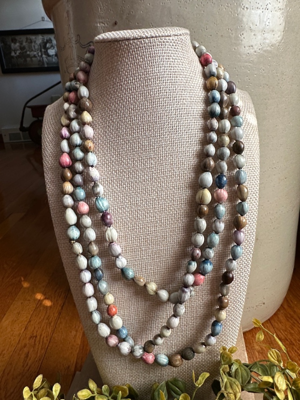 Jacob’s Tears Multi-Strand Pastel Beaded Necklace